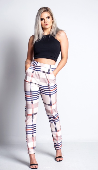 Sophie Checked Striped Trousers Beige